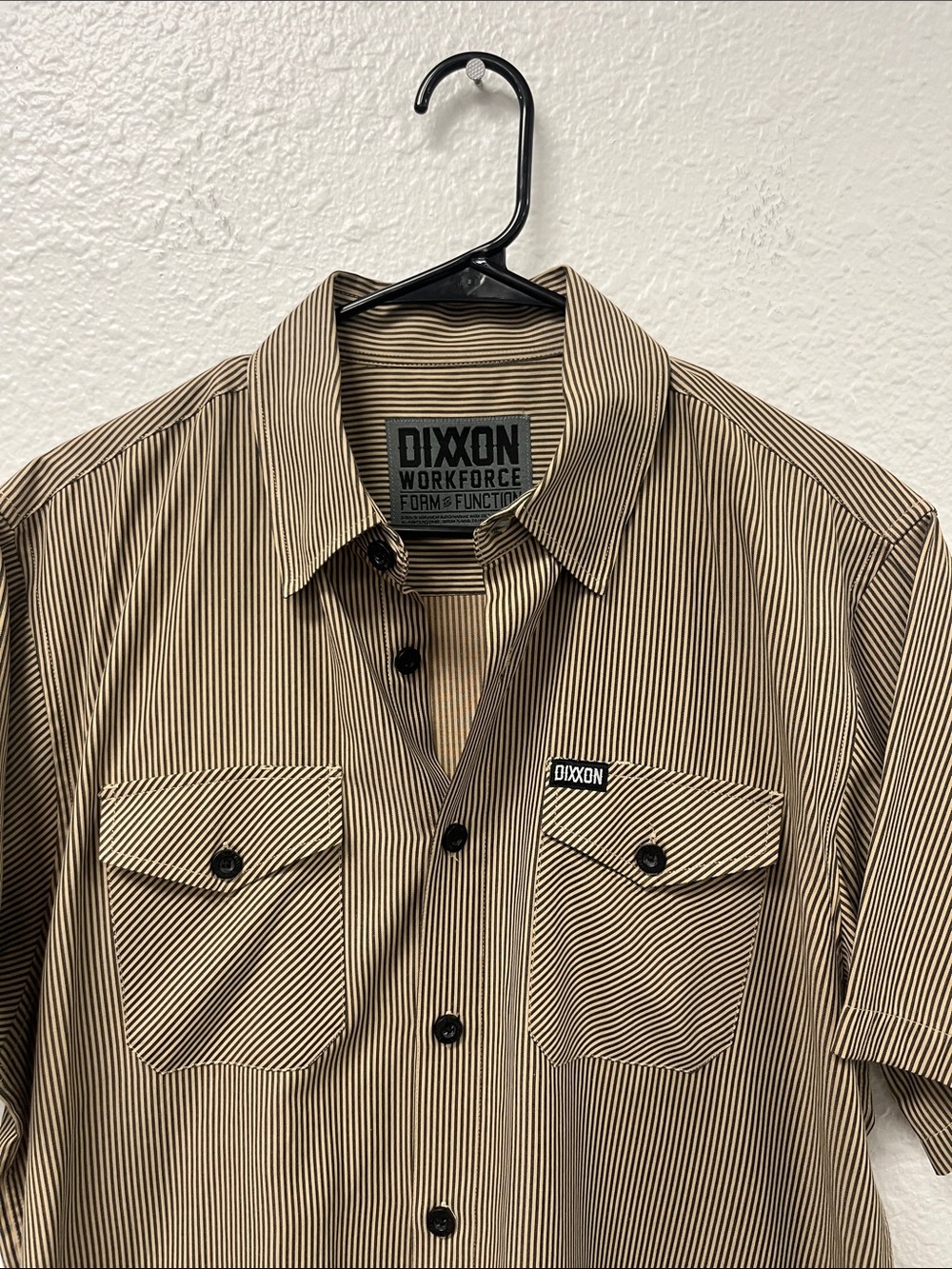 DIXXON Workforce Men's Short Sleeve Brown Stripe Button-Front Work Shirt #1225